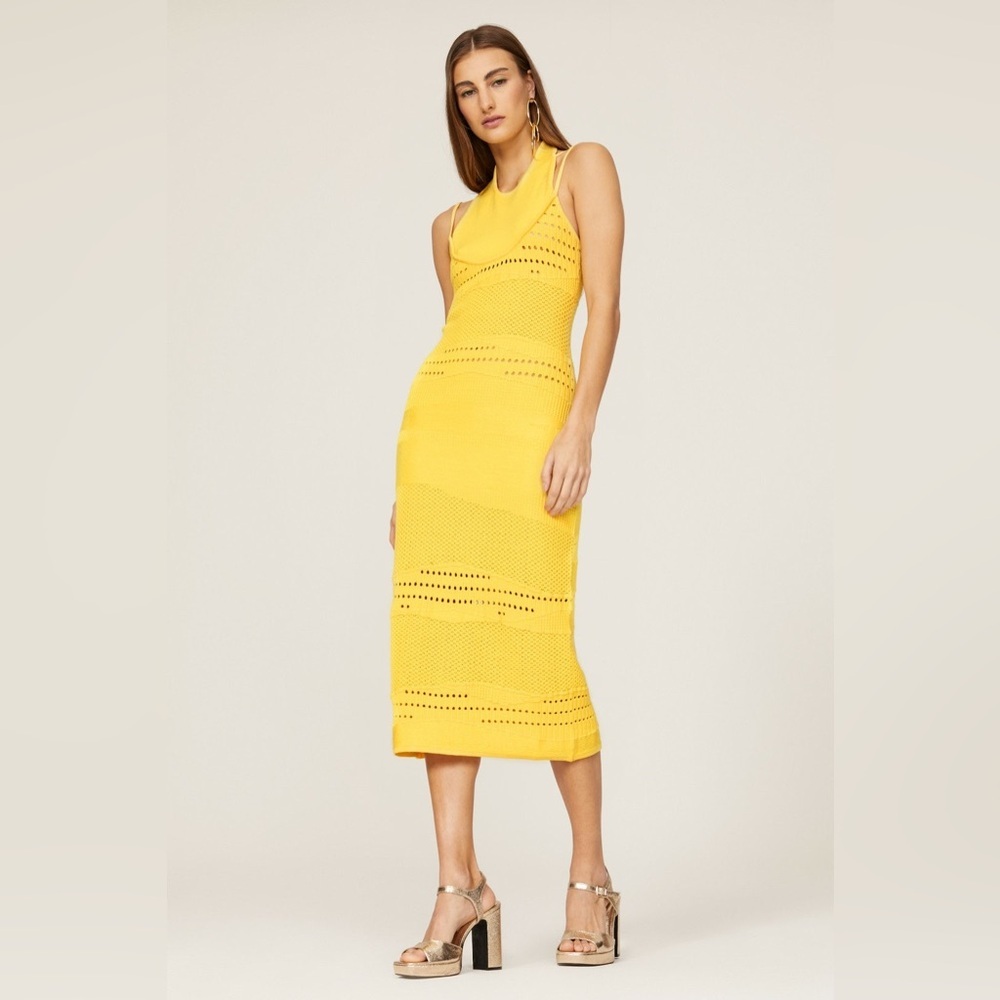 Esteban Cortazar x RTR Yellow Crochet Midi Dress Size XlL